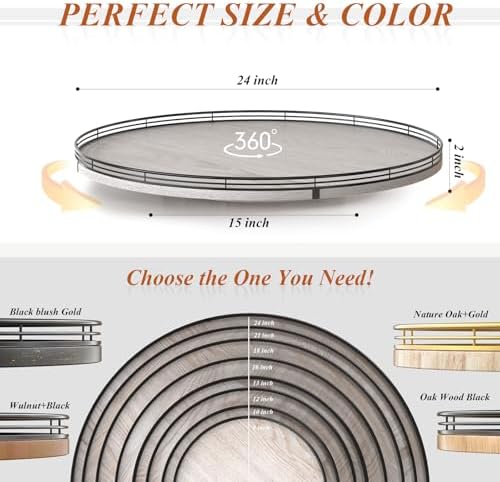 AMH 24-Inch Whitewashed Farmhouse Wooden Lazy Susan Organizer
