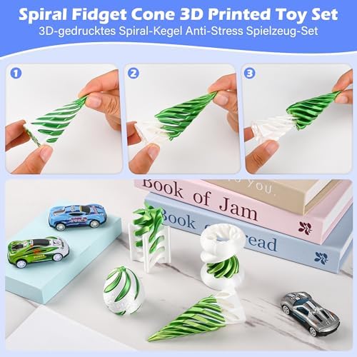 4 Pack Spinning Fidget Toys White Green 3D Printed Desk Decor Set