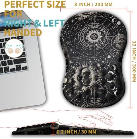 Hokafenle Ergonomic Mouse Pad Wrist Support with Massage Design, Wrist Rest Pain Relief Mousepad with Memory Foam&Non-Slip PU Base,Mouse Pads for Wireless Mouse (12x8 inch,Tarot Constellation)