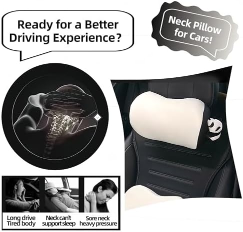 Car Headrest Pillow 2PCS Cute Car Seat Neck Pillow Car Decor Accessories Memory Foam Neck Support Cushions for Comfortable Driving Easy Install & Washable (Panda Black)