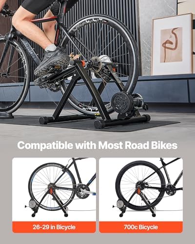 VEVOR Bike Trainer, 6 Level Resistance, 26-29 in & 700C Wheels, Foldable Magnetic Bicycle Stationary Stand for Indoor Exercise Riding with Quick Release Skewer & Front Wheel Riser Block for Road Bikes