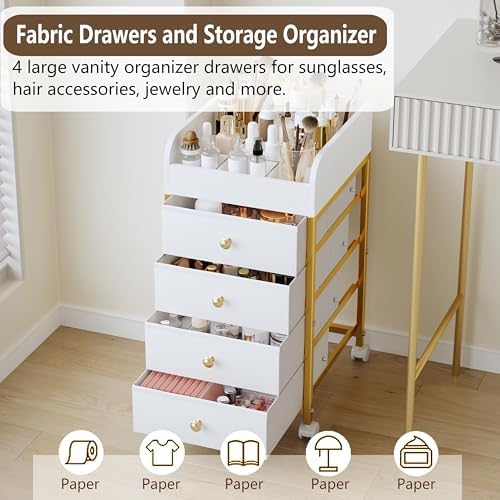 Rolling Makeup Organizer Cart - Under Desk Vanity Cart with Drawers