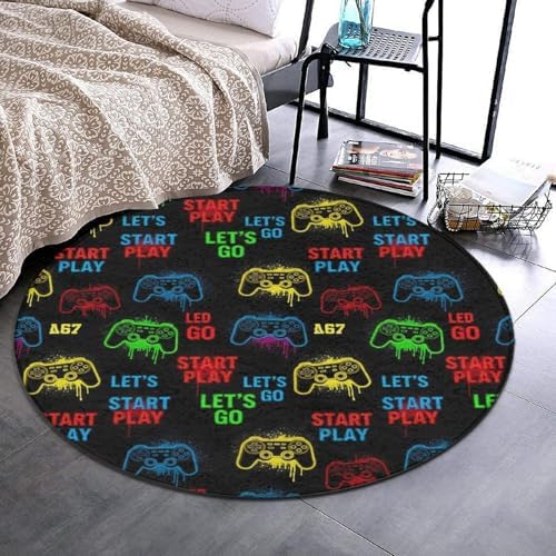 Room Sofa Yoga Soft Round Carpet, Home Decor Non Slip Kitchen Office Circle Rug, Machine Washable Modern Round Area Rug Video Game Weapon Cool Games Pattern