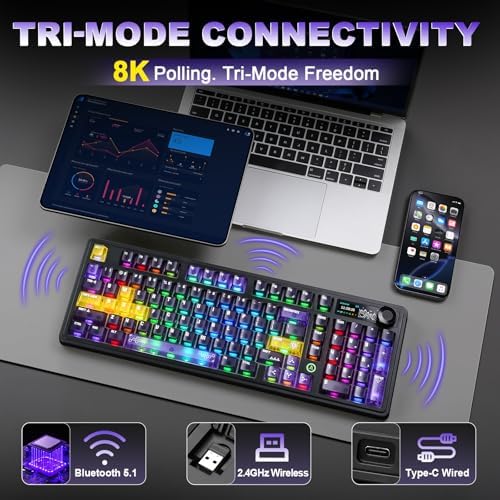 AJAZZ AK980 Pro Dual 8K Wireless Gaming Keyboard(Purple,Lychee Switch)