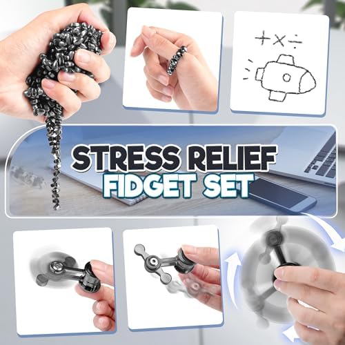 5 Pcs Fidget Toys for Adults & Teens Magnetic Putty Beads Cool Gadgets Slider Metal Fidgets Spinners Cube Office Desk Sensory Toy for Autism ADHD Stress Relief Set Anxiety Items Gift for Teen Boys