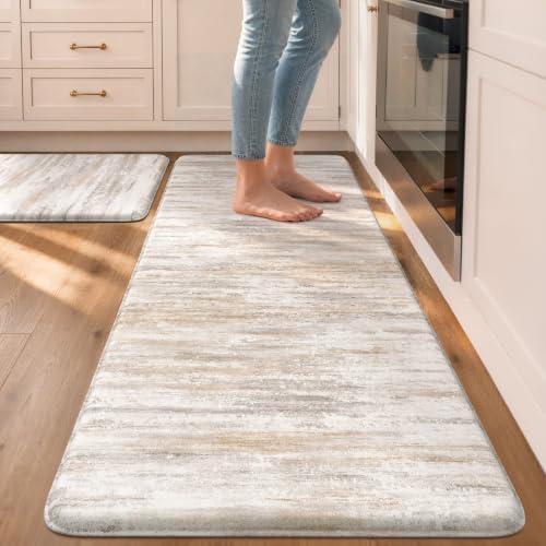 KIMODE Kitchen Mats Cushioned Anti Fatigue, Abstract Kitchen Rugs Sets of 2