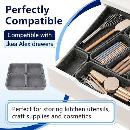 2 Sets Drawer Organizer Compatible with Alex, 14 Pcs Modular Felt Tray Storage Set, Drawer Organizers for Ikea Alex ideal for Office, Vanity, Bedroom and Dresser Drawers