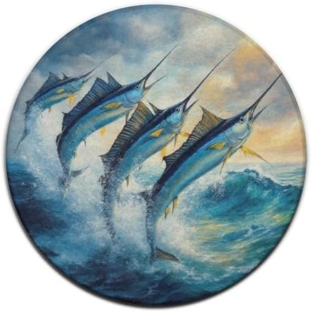 Room Sofa Yoga Soft Round Carpet, Home Decor Non Slip Kitchen Office Circle Rug, Machine Washable Modern Round Area Rug Whimsical Fish Painting, 24inch