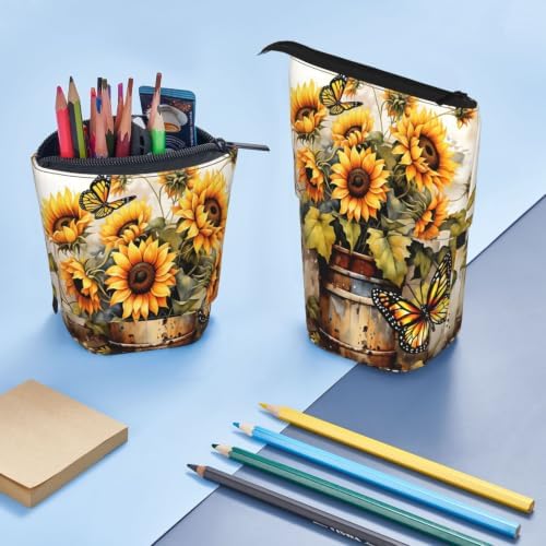 Sunflowers Butterfly Flowers Standing Pencil Case