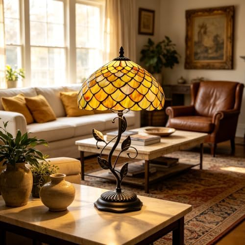 Tiffany Lamp Brown Scales Stained Glass Table Lamp