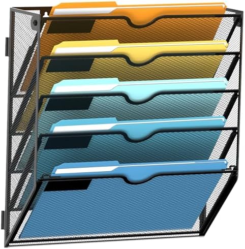 5-Tier Hanging Wall File Organizer with Hooks for Office Organization