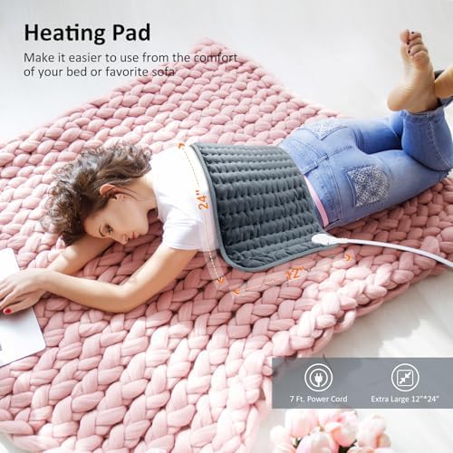 Heating pad for Back/Shoulder/Neck/Abdomen, Heating Pads with 6 Fast Heating Settings, Auto-Off, Machine Wash, Birthday Gifts for Women Mom Men Dad, Extra Large 12"x24", Iron