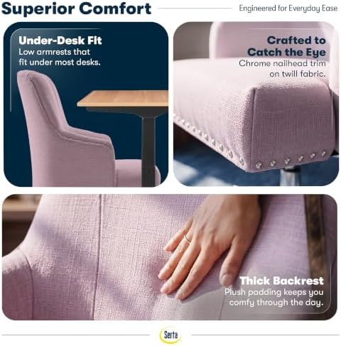 Serta Home Office Desk Chair with Low Padded Arms, Vanity Chair for Bedroom