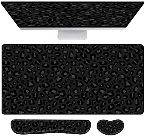 3Pcs Large Gaming Mouse Pad Desk Mat,Keyboard Mouse Wrist Rest Support Set,Extended Laptop Mouse Pad Memory Foam Non-Slip Base for Gamer Home Office(31.5x15.7in)-Black Leopard Cheetah