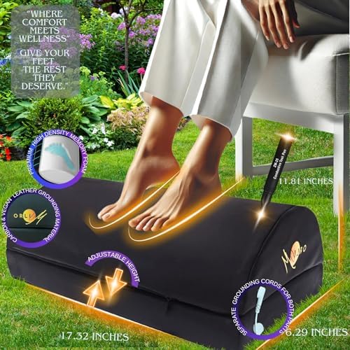 Grounding Foot Rest for Under Desk at Work Mat for feet World's First Grounding Foot Stool with Memory Foam Adjustable Height Back Knee Pain Relief Energy Better Sleep Comfort Gaming Chair Office Home