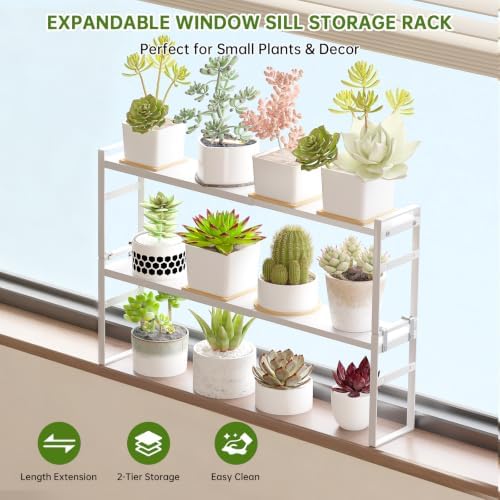 2pc Extendable Narrow Tall Storage Shelf for Windowsill & Kitchen, White