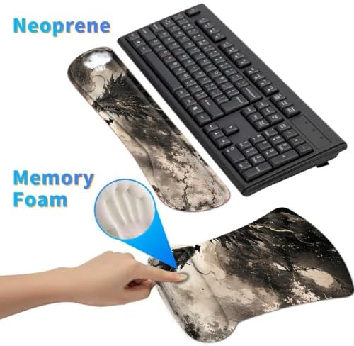 3-in-1 Ergonomic Memory Foam Keyboard Wrist Rest Pad Set, Sakura Dragon