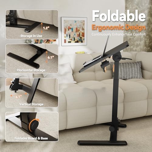 Monomi 25“ Mobile Folding Desk,Pneumatic Sit-Stand Table,No Assembly,Black