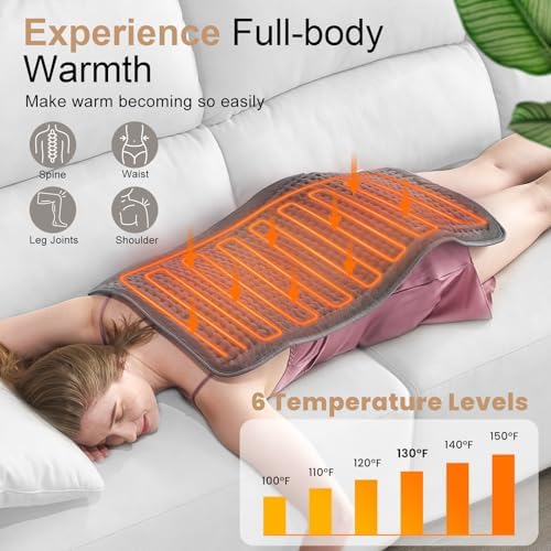 VAAGHANM Heating Pad: 33 x 17 inches Electric Heating Pad for Back - Extra Large Heat Pad for Shoulder/Neck/Knee/Arms - Upgraded 6 Timer & 6 Temperature Controller -Gift for Women