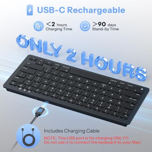 OMOTON Wireless Keyboard for Mac, USB-C Rechargeable, Bluetooth ONLY