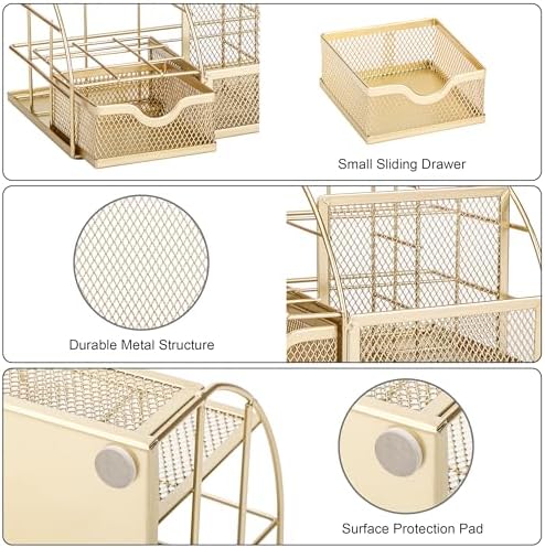 Exerz Desk Organizer Metal Mesh 7 Compartments Office Tidy Caddy Gold