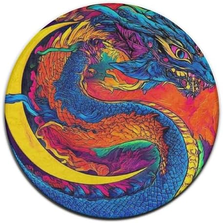 Home Decor Non Slip Kitchen Office Circle Rug, Machine Washable Modern Round Area Rug, Room Sofa Yoga Soft Round Carpet Mystery Dragon Trippy Art, 60inch