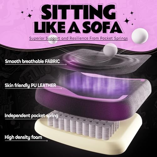 Pink Gaming Chair Cute with Cat Ears Paw Lumbar and Cushion,Ergonomic Computer Chair with Footrest,Reclining PC Game Chair for Girl Computer Chair 300lbs for Adult, Black and Purple