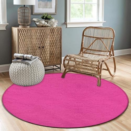 Room Sofa Yoga Soft Round Carpet, Home Decor Non Slip Kitchen Office Circle Rug, Machine Washable Modern Round Area Rug Bright Pink, 36inch