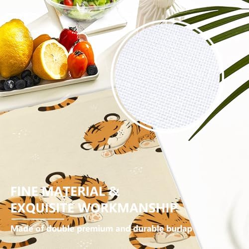 Cute Tiger in Tan Linen Placemats, Sleeping Tigers Pattern Table Mats for Table Washable Heat Insulation Thick Dining Mat, Indoor/Outdoor 12X18 in 4 Pcs