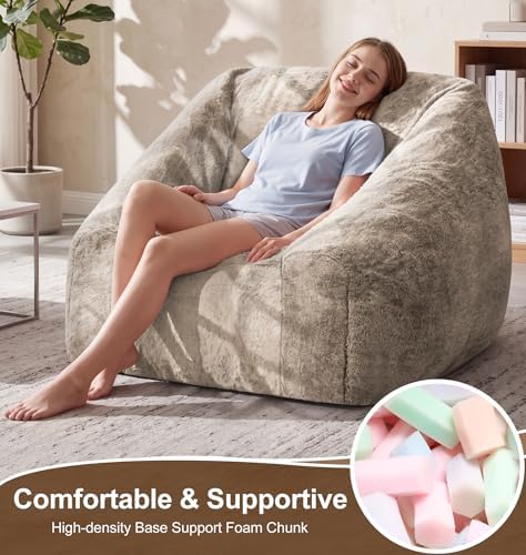 Hobestluk Bean Bag Chair Plush Accent Chair Armrest Living Room Adult Brown
