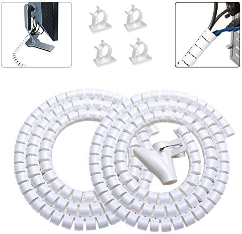 White Cable Management Sleeves 2 PCS Cord Protectors for USB Cable Power Audio Video Wire Cables - Protect Cats Dogs Pets from Chewing Cords