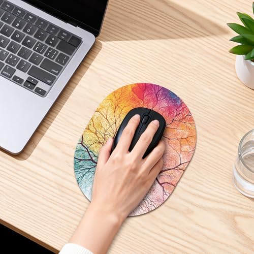 Oval Mouse Pad 6x8in Non-Slip for Laptop,Four Seasons Tree