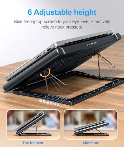 MOKURU Laptop Cooling Pad Stand, Laptop Cooler with 2 Silent Fans for 10-15.6 Inch Laptops,6 Levels of Height Adjustable Wind Speed with 2 USB Ports (Black)