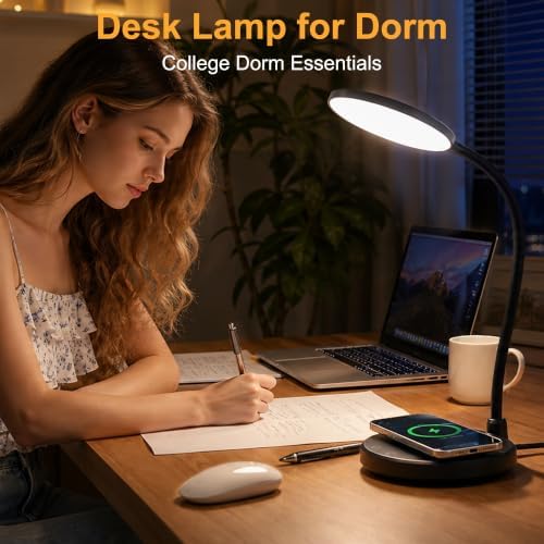 Wireless Charging Desk Lamp for Home Office, 800LM, CRI95+, Black
