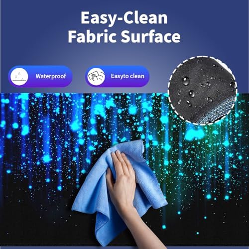 Ethereal Blue Sparkling Light Rain Large Mouse Pad, Fantasy Art Desk Mat