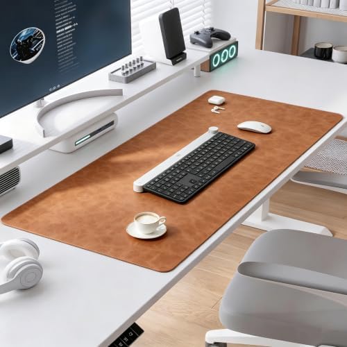 Distressed Leather Desk Mat - Non-Slip PU Leather Desk Pad Protector - Large Waterproof Mouse Pad Computer Keyboard Desk Mat Desk Accessories for Office & Home (Brown, 31.5"x15.7")