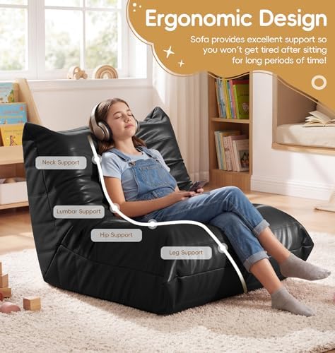 Hobestluk Bean Bag Chair for Teens Large Beanbag Couch with Leather Fabric