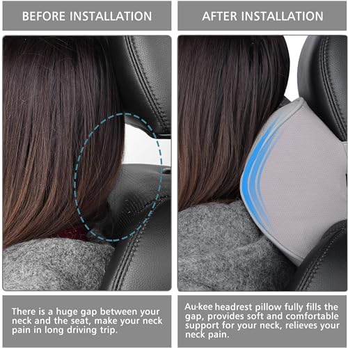 Aukee Car Headrest Pillow Car Memory Foam Car Neck Pillows Soft Leather for Driving Home Office Gray (Pack of 1)