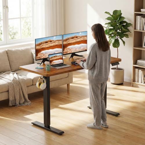 farexon 48x24 Inch Electric Standing Desk with Wheels, Brown