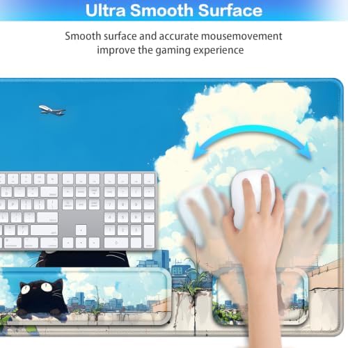 Desk Mat, Large Gaming Mouse Pad with Wrist Rest, 4in1 XXL Mousepad+Keyboard Wrist Rest+Mouse Pad Wrist Support+Cup Coaster Set Ergonomic Computer Desk Arm Wrist for Decor Home Office Women