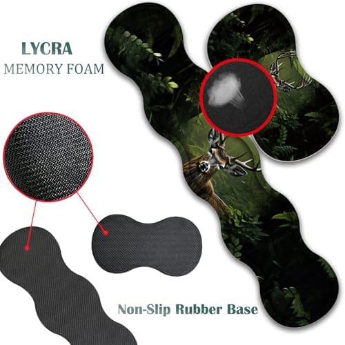 4 in 1 Mouse Pad Combo, Large Gaming Mouse Pad + Keyboard Wrist Support + Mouse Wrist Rest + Coaster, Table Pad 31.5 "x 11.8" with Memory Foam Ergonomic Wrist Pad Set, Camouflage Forest Deer