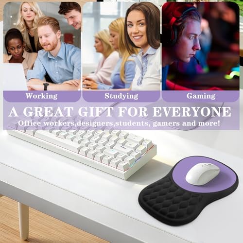 Ergonomic Mouse Pad with Wrist Rest Sloped Massage Design (Black + Purple)