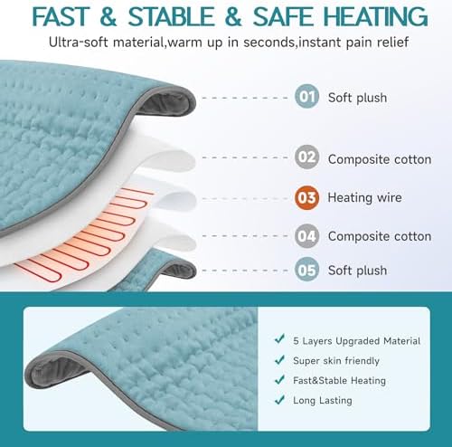 Heating Pad for Period Cramps, Heating Pad for Back/Neck/Shoulder Muscle Pain, Auto Shut Off, Dry/Moist Heat & Machine Washable, Christmas Gifts for Women
