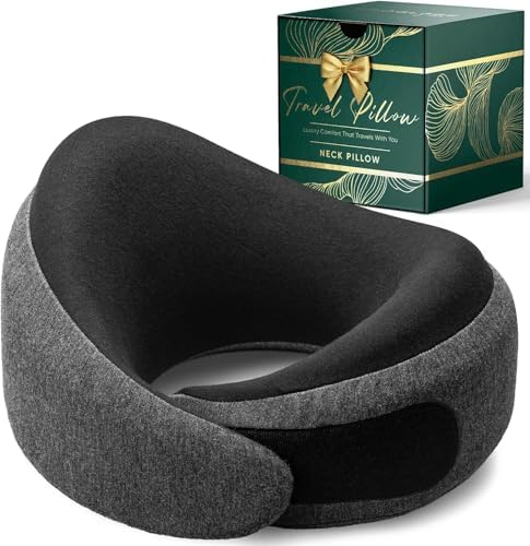 Proglobe Luxe Travel Neck Support Pillow, 100% Memory Foam, Ash Black