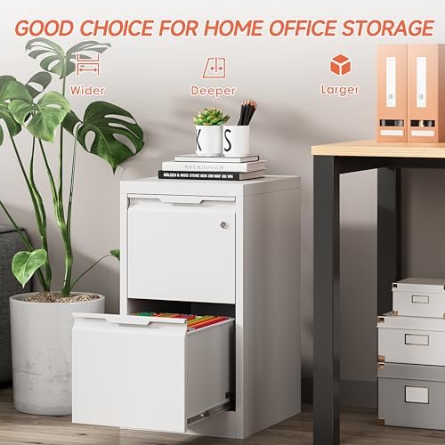 Metal Filing Cabinet with Lock,Vertical File Cabinet 2 Drawer,White File Cabinet with Lock for Home Office/Legal/Letter/A4,Lockable File Cabinets for Hanging File -Assembly Required