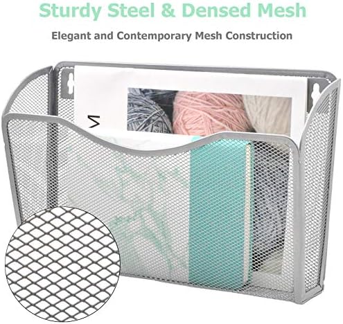 EASEPRES 3 Single Pocket Mesh Hanging File Organizer, Vertical Wall Mounted Magazine File Holder, Mount Basket Mail Paper Document Folder Organizing for Office, Home and School, Silver