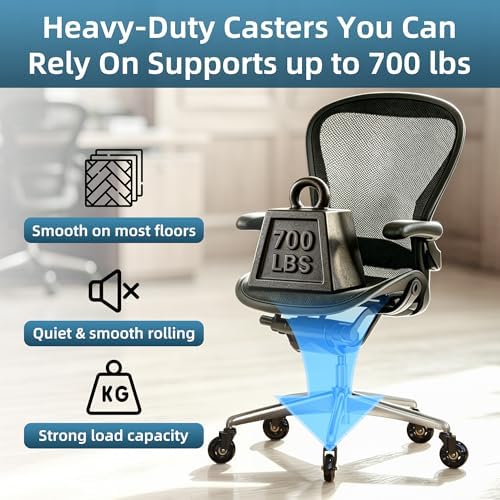 WEWILL Office Chair Wheels - Rubber Casters Replacement Universal Fit 98% Chair(Set of 5) Heavy Duty 3 Inch Smoothly & Quietly Safe for All Floor, Hardwood, Tile, Carpet, Noise Free - Black