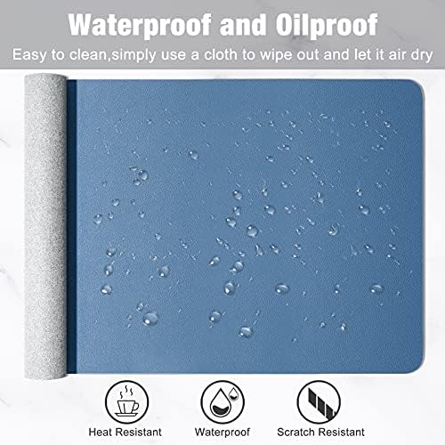 Hsurbtra Desk Pad, 35.5" x 17" PU Leather Desk Mat, XXL Extended Mouse Pad, Waterproof Desktop Blotter Protector, Non-Slip Ultra Thin Large Laptop Keyboard Writing Mat for Office Home, Dark Blue