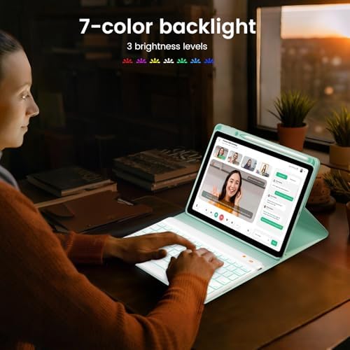 Magnetic Keyboard Case for iPad 10th/11th Generation A16, 10.9/11 Inch 7 Color Backlit Detachable Wireless Keyboard, 360° Rotatable Cover with Pencil Holder for iPad 10th Gen 2022 (Green)