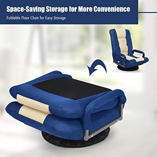 Giantex Floor Chair, 360 Degree Swivel Chair with Adjustable Backrest, Lumbar Support, Armrest, Foldable Lazy Sofa Rocker for TV, Reading, Playing Video Games, Blue/Beige